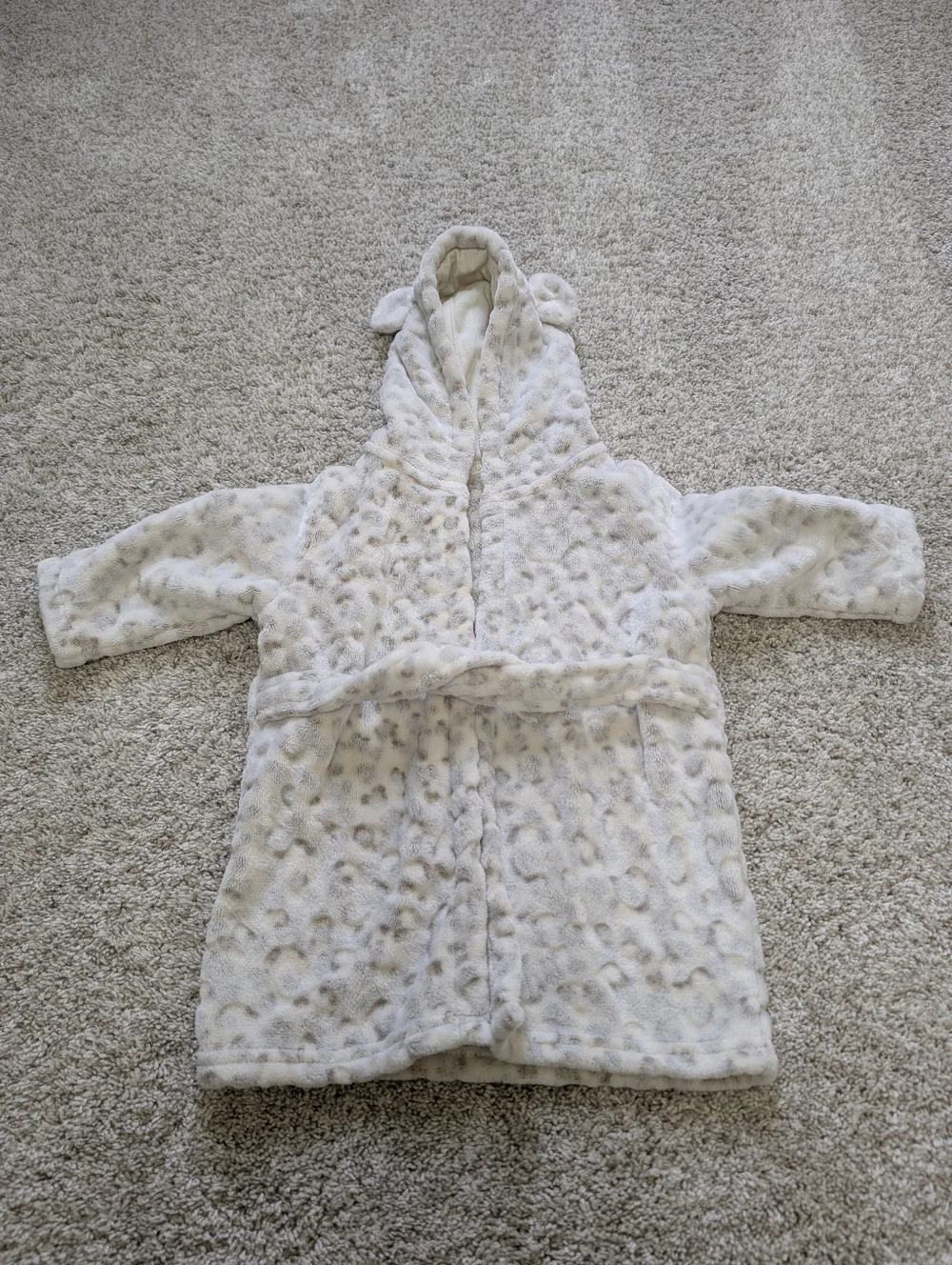 Tu Leopard Plush Hooded Baby Robe in Cream 3-6 Mo NWOT